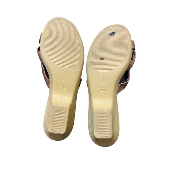 SAS 249070 Brown Leather Comfort Sandals Shoes Rubber Block Heel Slip On Size 8 - Picture 7 of 7